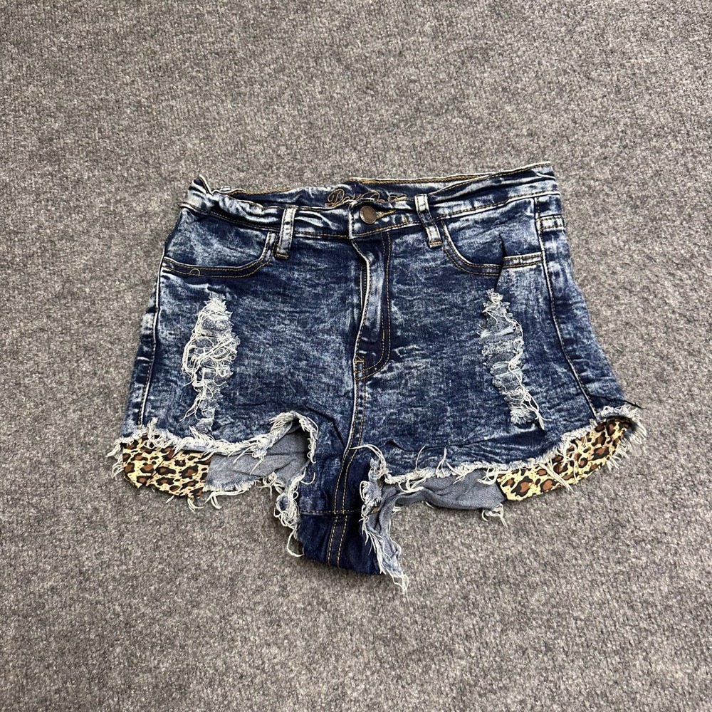 Dixi De Luxe Shorts Womens Size 0 Blue Acid Wash Distressed Leopard Print Denim